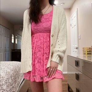 pink lace cinched dress